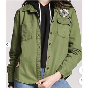 Forever 21 Olive Button Down Utility Patch Shirt Jacket (size S)